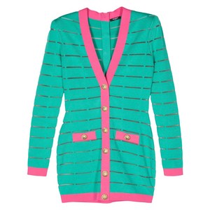 발망 버튼 장식 니트 미니 드레스