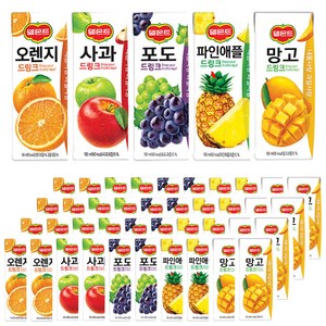 델몬트 드링크팩 190ml 40팩 (5가지맛 8개씩) 오렌지 사과 망고 포도 파인애플, 1세트