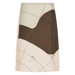 페라가모 프린트 실크 미디 스커트, 핑크계열+베이지계열, Italy 42(KR 66)