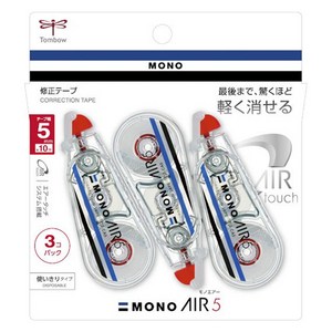 MONO 에어 5 수정 테이프 CT-CA5 5mm X 10m 3개입, 1개, 클리어