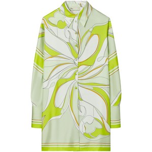 토리 버치 플로럴 프린트 실크 셔츠, 베이지계열+그린계열, US 10(KR XL)