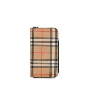 버버리 빈티지 체크 앤 가죽 지퍼 지갑