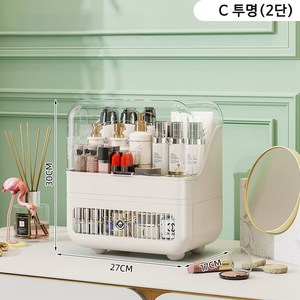유판 2단 3단 화장품 정리함 커버형 정리함, 1개, C 투명
