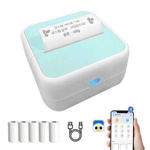 FDUCE S1 미니 포켓 프린터 감엳 라벨기 + 접착 라벨지 5개입, 그린, 1개