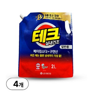 테크 베이킹소다 플러스 구연산 실내건조 액체세제 일반용 리필, 2L, 4개
