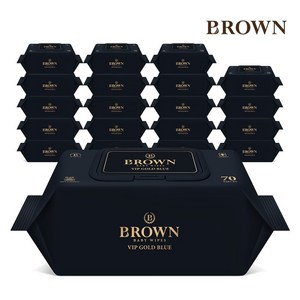 브라운 VIP 골드 블루 도톰한 엠보싱 저자극 아기 물티슈 캡형, 80g, 70매, 20개