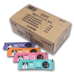 캣퓨어 미니스틱 콤보 고양이 간식 4종 스틱, 닭가슴살 + 연어 ..., 280g, 1개