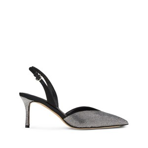 페라가모 크리스털 장식 슬링백 펌프스, US width 8C, 블랙계열+실버계열