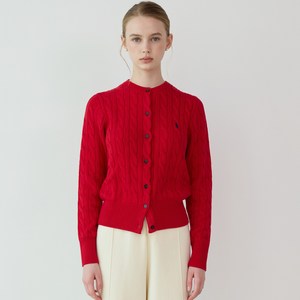 라파클럽 여성 라운드 꽈배기 니트 가디건 스웨터 면100%