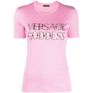 베르사체 슬로건 장식 티셔츠, 핑크계열, Italy 36(KR 33)