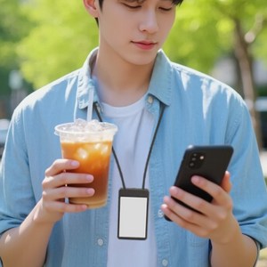 풀로우 사원증 케이스 카드 목걸이 지갑 줄 릴홀더 실리콘 고급형, 1개, 블랙