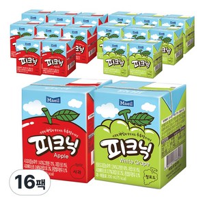 매일유업 피크닉 200ml 16팩(사과8+청포도8), 200ml, 1세트