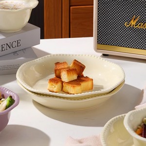 Tiger Pavilion 심플 펄 도트 원형 접시, 크림 화이트, 2개