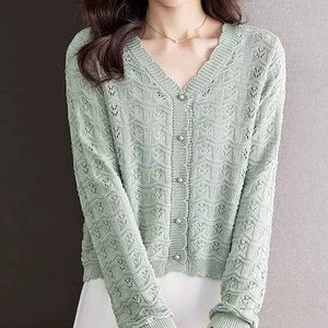 지고다그 여름용 아이스 니트 여성 가디건 숏 브이넥 얇은 뜨개 니트 외투 ZXC40936