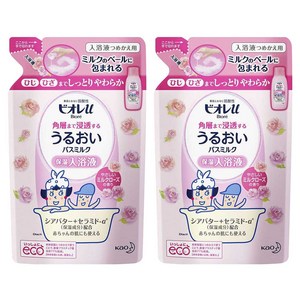 비오레 U 모이스처라이징 바스밀크 입욕액 밀크 로즈 향 리필용, 480ml, 2개