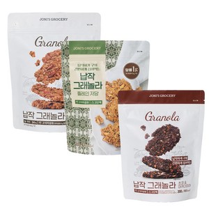 [3가지 맛] 조니스그로서리 납작 저당 그래놀라 3가지 맛 무가당 저가당 쿠키 간식 무설탕 통곡물 그레놀라, 200g, 3개