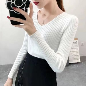 글램디아 골지 브이넥 긴팔 니트