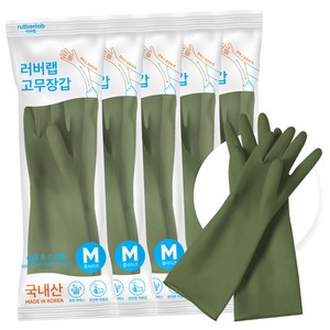 러버랩 국내산 팔목 고무장갑, 어반그린, 중(M), 5개