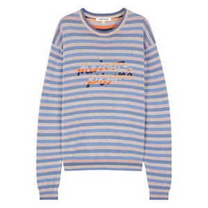 메종키츠네 스트라이프 크루 넥 스웨터, 블루계열+핑크계열, Standard L(KR 105)