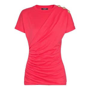 발망 드레이프 디테일 버튼 티셔츠, 핑크계열, Standard L(KR 66)