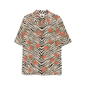 셀린느 지브라 프린트 셔츠, 베이지계열+블랙계열, Collar (cm) 41