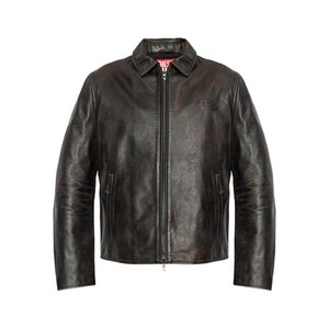 디젤 L-Amar-WRD 엠보스드 로고 레더 재킷, 브라운계열, Italy 48(KR 100-105)