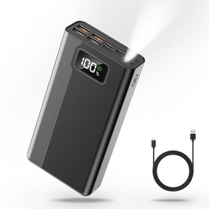 고속충전 PD 22.5W QC3.0 멀티단자 LED 조명등 잔량표시 대용량 보조배터리 30000mAh, 블랙