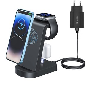 SinReGeek 신러기크 G618s 3in1 고속 무선충전기 거치대 웨이브 애플워치 아이폰 맥세이프 s, 블랙, 1개