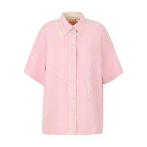 마르니 반소매 데님 셔츠, 핑크계열+화이트계열, Italy 40(KR 55)