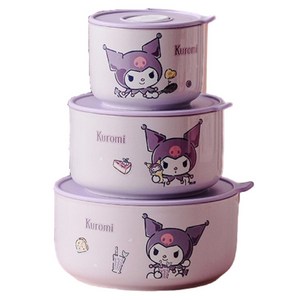 StarR 산리오 쿠로미 캐릭터 세라믹 밀폐용기 세트, 소형 + 중형 + ..., 1개