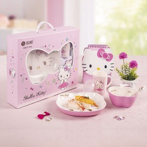 우허 헬로 키티 식기 4종 세트 WH001, 큰 그릇 + 작은 ..., 핑크, 1개