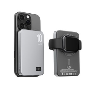 엘락 3in1 초슬림 초경량 무선 자석 맥세이프 고속 충전 5000mAh 보조배터리 에어팟충전 애플워치충전