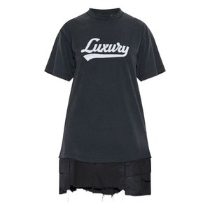 발렌시아가 로고 자수 레이어드 드레스, 블랙계열, Standard XS(KR 44)