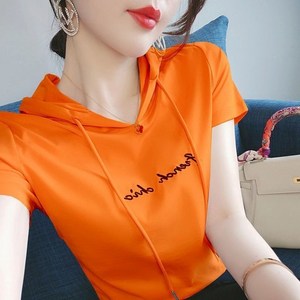 여성 여름 반팔 후드 티셔츠 캐주얼 후드티 풀오버 상의 루즈핏 순면 반팔 후드 티셔츠 빅사이즈 MJS