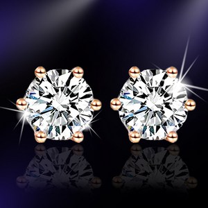 모이사나이트 1캐럿 6프롱 로즈 골드 모조 다이아몬드 귀걸이