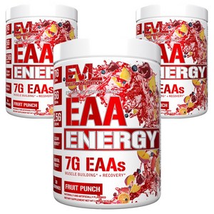 EVLUTIONNUTRITION EAA 에너지 필수아미노산 프루트 펀치 맛, 357g, 3개