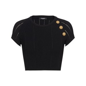 발망 3 버튼 니트 크롭 탑