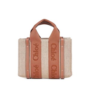 끌로에 우디 로고 자수 더블 핸들 토트 백