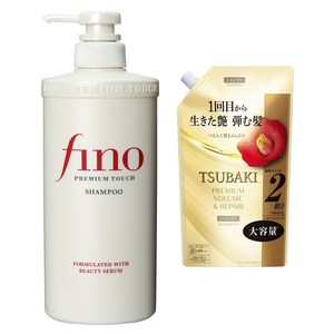 피노 프리미엄터치 샴푸 포뮬레이티드 뷰티 세럼 포함 550ml + 츠바키 프리미엄 볼륨 & 리페어 리필용 600ml