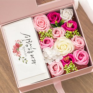 아르띠콜로 비누꽃 고급선물상자 + 사랑합니다 캘리크라피 용돈봉투, 핑크(+기프트백)