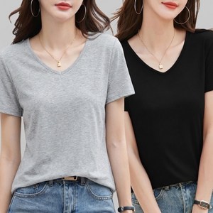 아이웬티 1+1 슬림핏 스판 브이넥 기본 2P 화이트 블랙 그레이 콤비 티셔츠