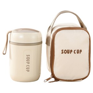 SHUNFA 휴대용 304 스테인리스 보온 죽통 스푼 포함, 600ml, 아이보리, 1개