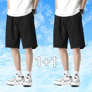 바디모션 남성 여름 기능성 아이스 쿨 트레이닝 밴딩 팬츠 5부 반바지 1+1
