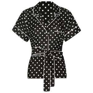 돌체앤가바나 폴카 도트 프린트 실크 셔츠, 블랙계열+화이트계열, Italy 46(KR 77)