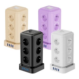 ORDFLES 타워형 멀티탭 12구 4USB포트 고용량 4000W 과부하차단 KC인증 USB 멀티탭