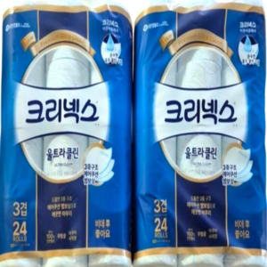 크리넥스 3겹 천연펄프 울트라클린 롤화장지 25M-24롤x2팩