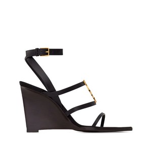 생로랑 카산드라 스트래피 웨지 샌들 90mm, Europe 40(KR 270), 블랙계열