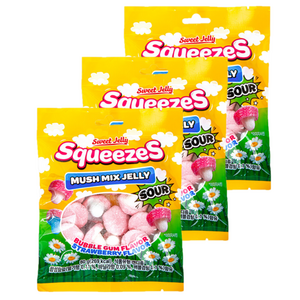 SweetJelly 스퀴즈 머쉬 믹스 젤리 사우어 버블검향 앤 딸기향, 80g, 3개