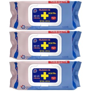 클린19 소독티슈 알콜 75% 세정 100매 3팩 특대사이즈, 1세트, 100개입