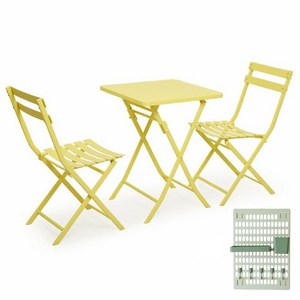 메블르 철제 접이식 사각 테이블 의자 세트+타공 보드판 증정, 옐로우